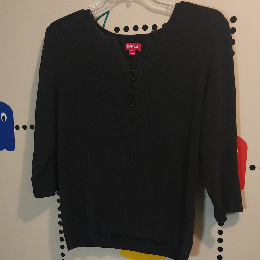 Avenue Black Ribbed Women's Ribbed Sweater Blouse 22 24
